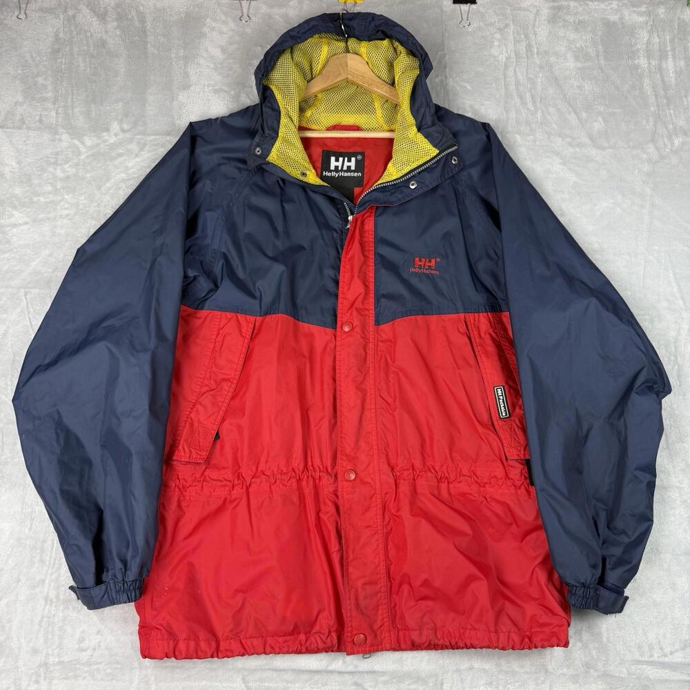 Vintage Helly Hansen Packable Rain Jacket Hooded Colorblock Size L Windbreaker